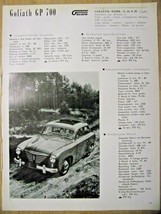 Goliath GP 700 / GP 700 Sport Automobile Specification sheet-1953 - $2.97