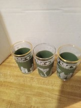 Vintage Jeanette Glass  Green Hellenic Juice Glasses  - £17.46 GBP