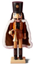 Wooden Christmas Nutcracker, 14&quot;, White Male Soldier In Brown Uniform W/HORN,TJM - £27.65 GBP