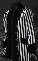 Men&#39;s Steampunk Black White Stripe Coat Beetlejuice Victorian Goth Pirate Jacket - £78.51 GBP