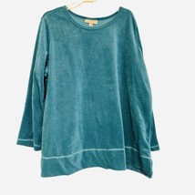 Woman Within Womens Tunic Top 1X Teal Blue Green Velvet Pullover Long Sleeve - £15.05 GBP