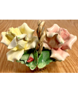 VTG. Capodimonte Flower Basket With 2 Roses And 2 Buds, Handle [e-06] - $183.98 MXN