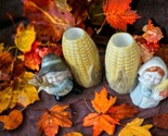 1994~Pilgrim Couple Yellow Corn Ceramic Candle Holders RGA Vintage Thank... - £9.34 GBP