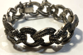 Sterling &amp; Marcasite Link bracelet safety chain signed ? - £77.47 GBP