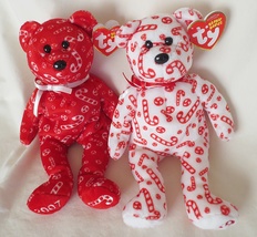 Ty Candy Canes Plush Beanie Baby Bear Set of 2  - £23.49 GBP