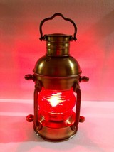 Nautical Brass Lantern Electric Red Lamp Decorative Hanging Lantern Marine Ship - £90.61 GBP