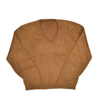Vintage 70s Fuzzy Mohair Sweater Womens M Brown Grunge Kurt Cobain V Nec... - £80.72 GBP