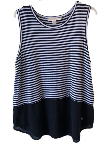 MICHAEL KORS Womens Top Large Black White Stripe Tank Pullover Chiffon T... - £11.89 GBP
