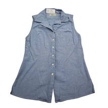 Bugle Boy Shirt Womens L Blue Collared Button Up Sleeveless Casual Top - £13.97 GBP