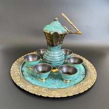 VTG Oppenheim Israel Hammered Brass Verdigris Dallah Coffee Pot, Cups &amp; ... - £207.18 GBP