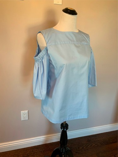 NWOT Iris & Ink Cotton Sky Blue Open Shoulder Blouse SZ US 10/12 Item image 2