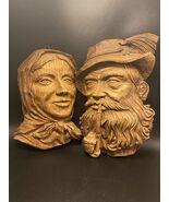 Wall Plaque German Swedish Couple Man Pipe &amp; Beard Wife Woman Faux Wood ... - $19.76