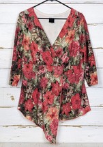 Asymmetrical Crossover Floral Tunic Blouse By J.T.B. Woman Size 1X - $17.85
