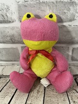Kellytoy small pink yellow plush frog red ribbon bow 2012 beanie stuffed... - $8.90