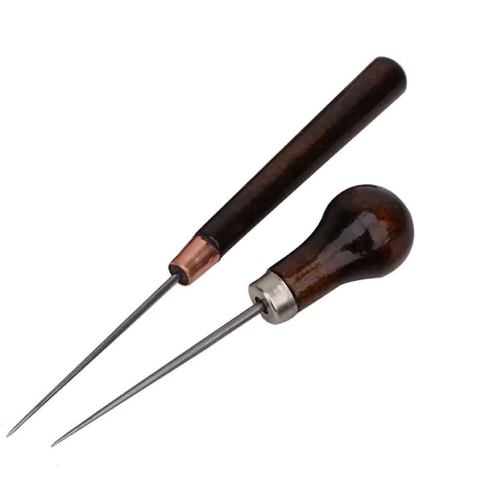 Sporting 2pc Durable Professional Leather Wood Handle Awl Tools For Leather Craf - £23.90 GBP