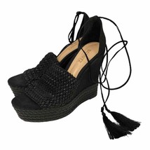 SCHUTZ FRANCIS WOVEN black LEATHER canvas WEDGE WITH TASSEL WRAP TIE 9.5 - £62.49 GBP