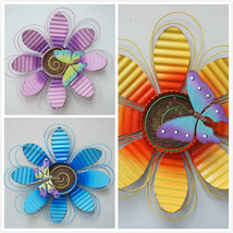 Handcrafted Flower Indoor / Outdoor Wall Decor Daisy Butterfly Metal Art - £18.40 GBP