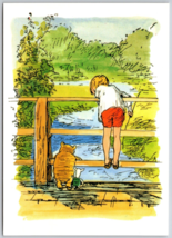 Winnie the Pooh Postcard Pooh Christopher Robin Piglet standing on bridge - $9.87