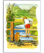 Winnie the Pooh Postcard Pooh Christopher Robin Piglet standing on bridge - £7.90 GBP