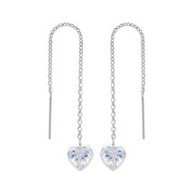 Heart Crystal 925 Silver Threader Earrings - £11.29 GBP