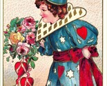 Vtg Postcard c 1908 Clown Holding Flowers Valentine - Unused - $12.42