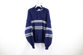 Vtg 90s Streetwear Mens Large Distressed Fair Isle Nordic Knit Collared ... - $59.35