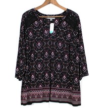 Daniel Rainn Plus Size 1X Caleena Pleated Crochet Stretch Knit Top Bohemian  - £23.07 GBP