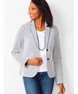 Talbots Sz 10 Navy White Striped Piped Blazer Jacket Patch Pockets Fully... - €51,98 EUR