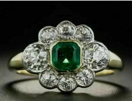  1.80 Ct Emerald Cut Diamond Cluster Art Deco Vintage Style Ring 14K Gold Finish - £95.66 GBP