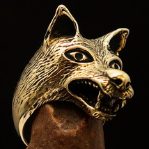 Excellent crafted Men&#39;s Animal Biker Ring Wolf Head - solid antiqued Brass - £19.11 GBP+