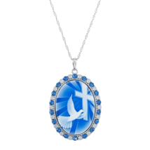 18&quot; Cross and Dove Cameo Necklace with Crystals in Sterling Silver - £37.25 GBP