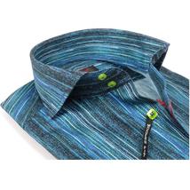 Men's Axxess Turkey Shirt 100% Egyptian Cotton High Collar 224-21 Teal Fancy image 3