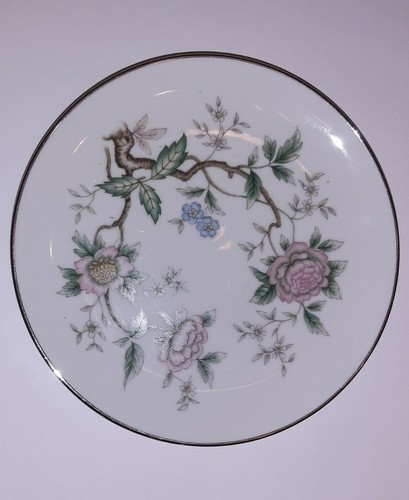 Halsey Fine China Chantilly 7 Salad Plates Pink Gray Floral Silver Rimmed Item image 2