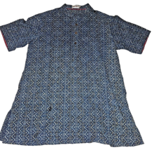 Fabindia Shirt Men&#39;s XS Button Up Blue Henley Collarless Indian Short Sl... - £18.91 GBP