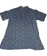 Fabindia Shirt Men&#39;s XS Button Up Blue Henley Collarless Indian Short Sl... - £19.01 GBP