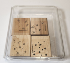 Stampin Up Petite Patterns Set of 4 Wood Mounted Rubber Stamp Retired 1999 Holly - $5.53