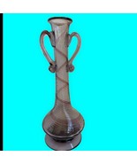 Vintage Art Glass Vase Ewer with Handles Hand Blown 12&quot; Ribbed Ribbon - £30.17 GBP