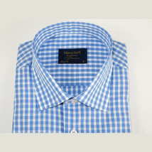 Men 100% Cotton Shirt Manschett Quesste Turkey Slim Fit 6012-02 Sky Blue Checker image 2