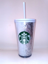 Starbucks Silver Glitter Siren Logo Cold Cup 16oz White Straw And Lid New - $14.99