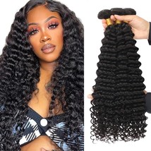 Loose Wave Bundles Human Hair Natural Black Color Deep Wave Human Hair Bundles B - £45.06 GBP