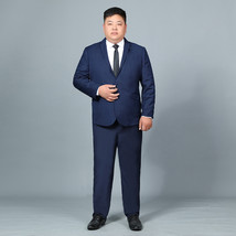 Color: Navy blue 2buckle free tie, Size: 4XL - Plus Fat Plus Size Men&#39;s Suit Jac - £23.41 GBP