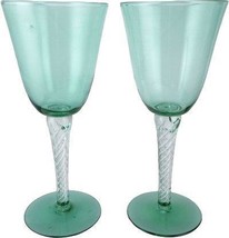 12.5&quot; Mid Century Modern Toasting Glasses Green Air Twist Stem Huge Blenko? - $247.50