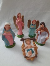 5 VTG Christmas Nativity Figures Chalkware Plaster Mary Joseph Jesus Angels - £19.40 GBP