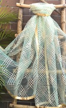 See Green Tulle Dupatta With Gold Lace Embroidery, Indian Stole For Women, DP013 - £10.95 GBP