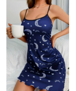 Star &amp; Moon Print Cami Nightdress Cute &amp; Comfort Spaghetti Strap Pajama ... - $13.60 CAD