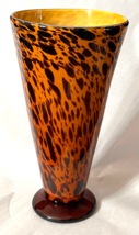 Vintage Blown Murano Style Cased Tortoise Shell Art Glass Trumpet Vase -... - $44.99
