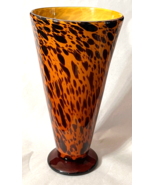 Vintage Blown Murano Style Cased Tortoise Shell Art Glass Trumpet Vase -... - £35.58 GBP