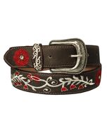 Western Dress Cowboy Belt Dark Brown Leather Removable Buckle Floral Emb... - €25,92 EUR