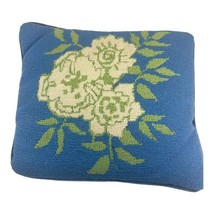 Vintage White Roses Magnolia Blue Finished Needlepoint Victorian Floral 13” - £44.12 GBP