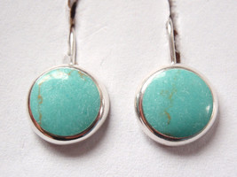 Round Blue Green Simulated Turquoise Leverback 925 Sterling Silver Earrings - £6.36 GBP